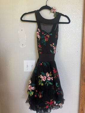 Black Floral Mesh Fit-and-Flare Kids Dress